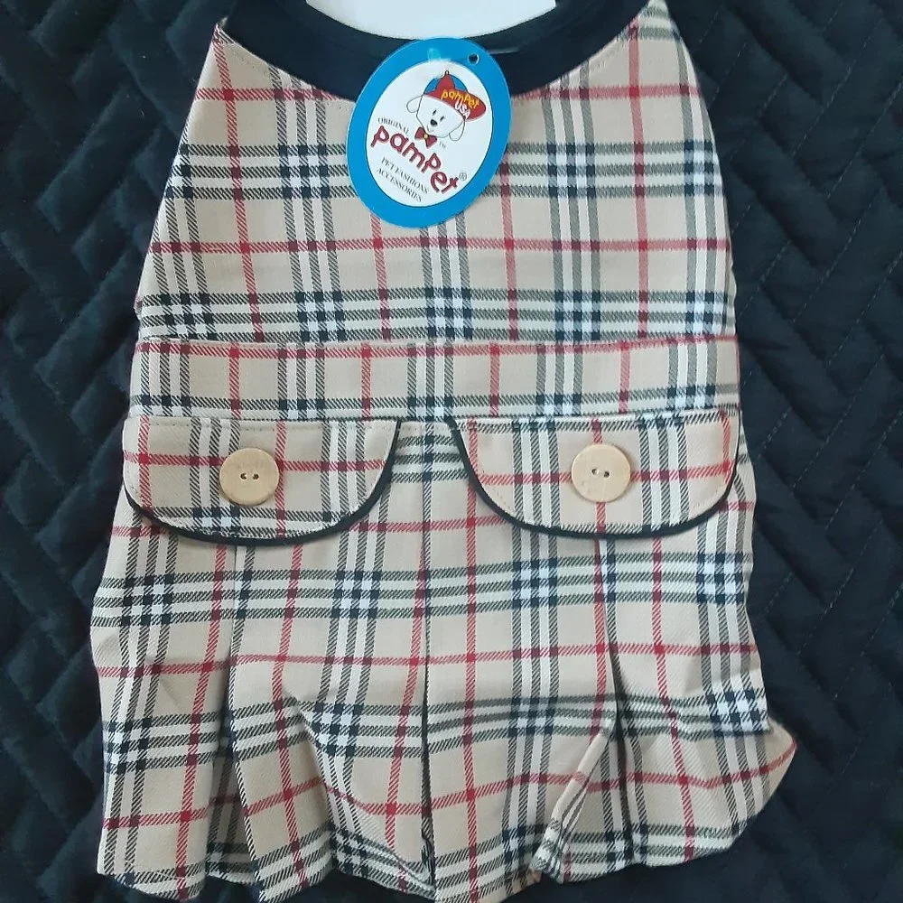 Tan Plaid Dog Dress For Small Dogs Size 4 - Picture 1 of 7